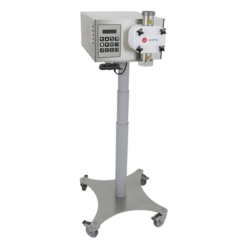 Swienty DANA api MATIC 2000+ filling machine mounted on an electric height-adjustable floor stand