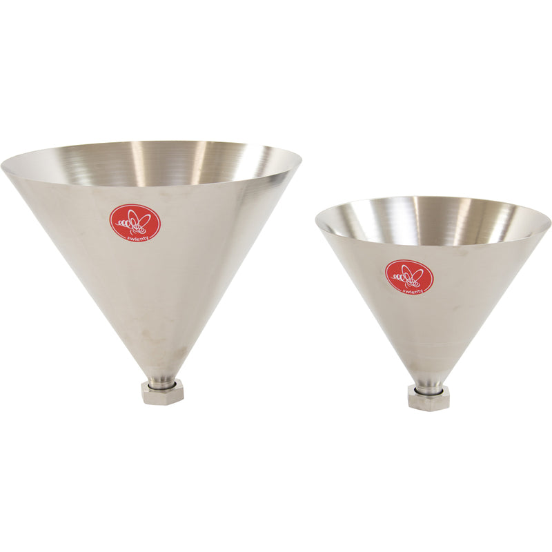 Swienty 10 litre and 20 litre hoppers shown side by side