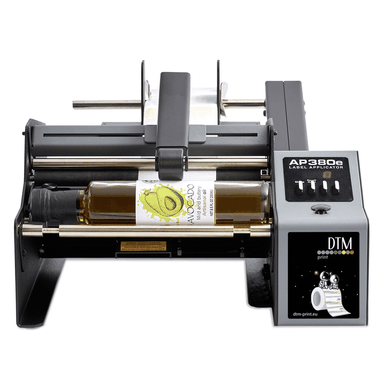 DTM AP380e front and back bottle label applicator with avocado oil bottle