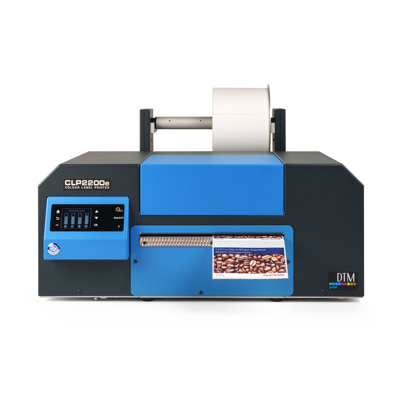 DTM clp2200e colour label printer espresso label front
