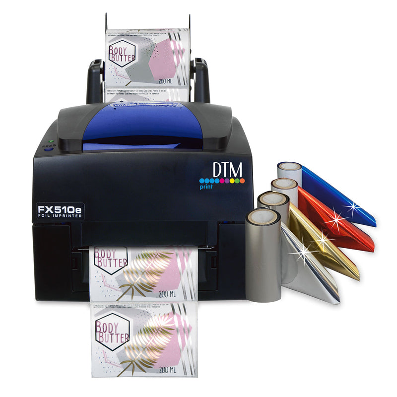 DTM fx510e foil imprinter with label unwinder and foils