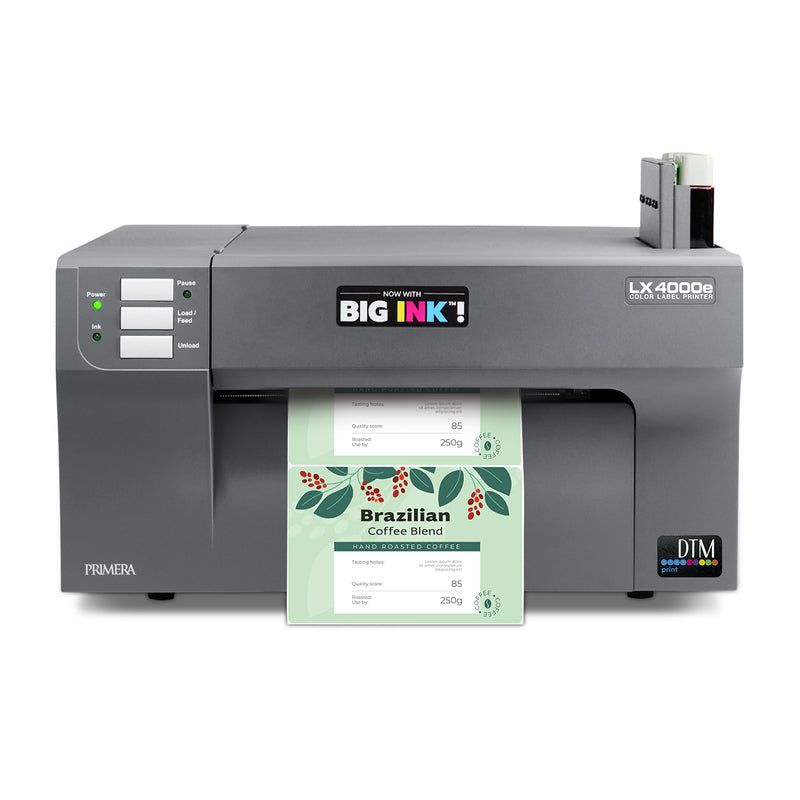 DTM lx4000e colour label printer coffee label front