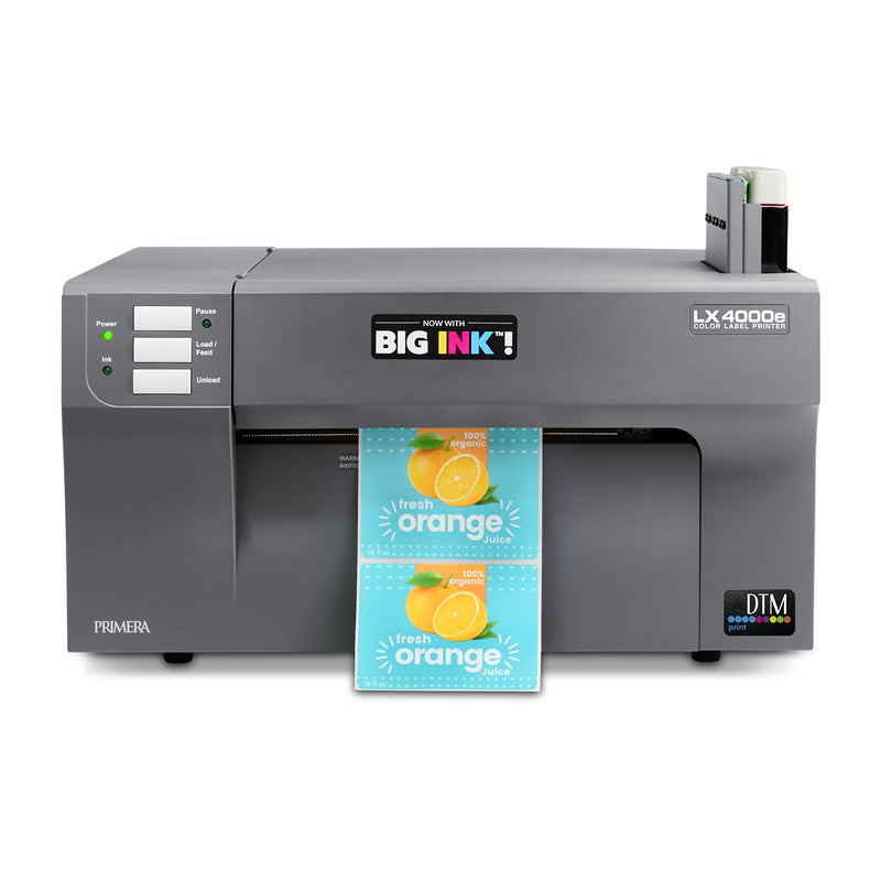 DTM lx4000e colour label printer orange juice label front