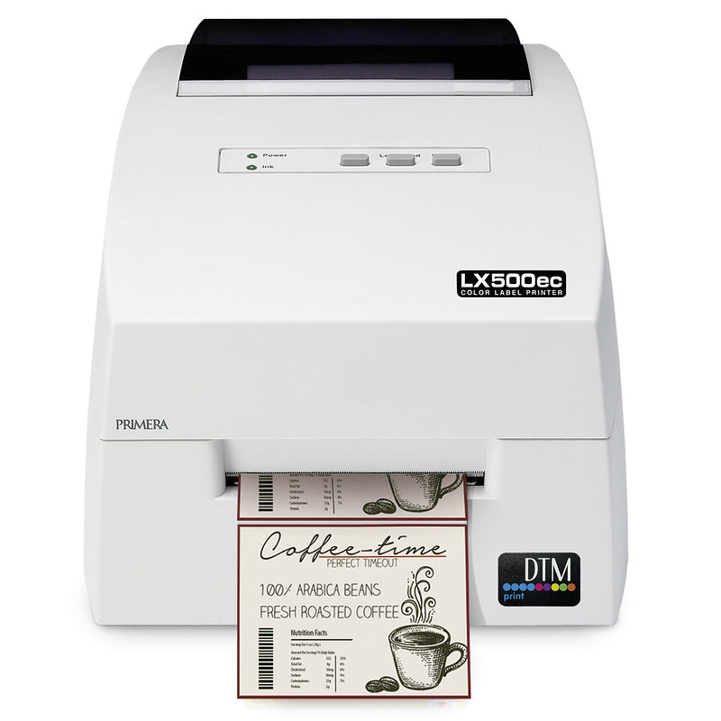 DTM lx500ec colour label printer coffee label front