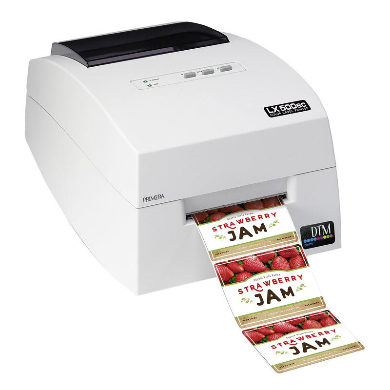 DTM lx500ec colour label printer marmalade label front left