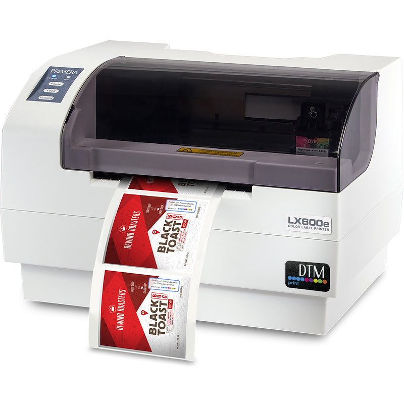 DTM lx600e colour label printer coffee label front