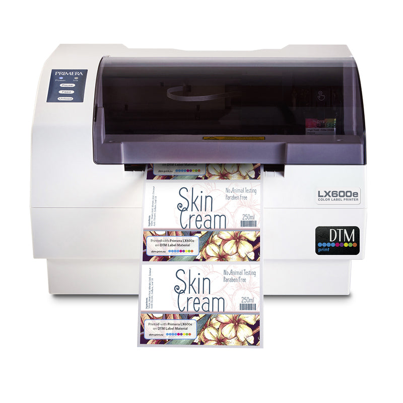 DTM lx600e colour label printer skin cream label front
