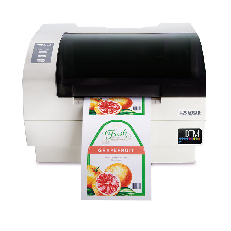 DTM lx610e colour label printer grapefruit label front