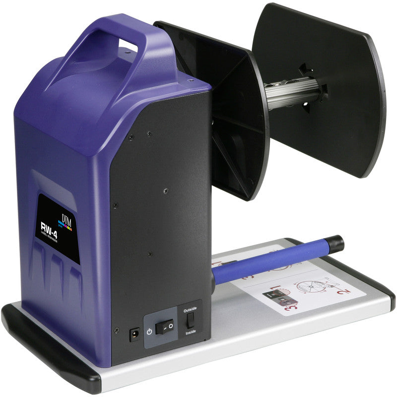 DTM RW-4 label rewinder and unwinder without a roll, front left view