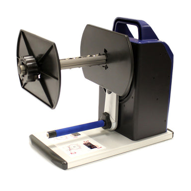 DTM RW-7 label rewinder and unwinder without a roll, front left view