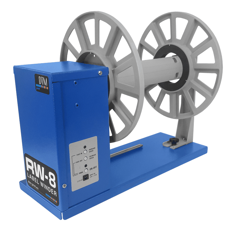 DTM RW-8 heavy duty label rewinder without a roll, front left view