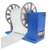 DTM RW-8 heavy duty label rewinder with a label roll, front right view