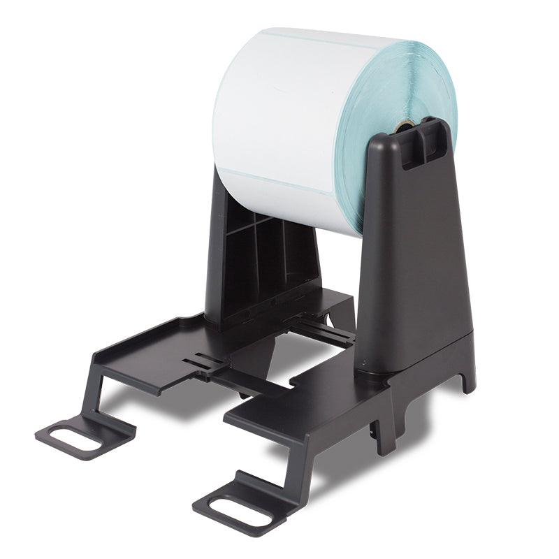 DTM UW-4 passive label unwinder holding a large label roll